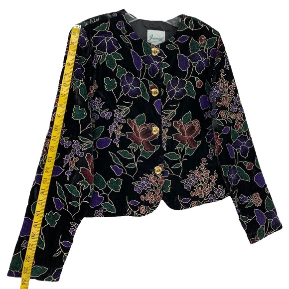 Vintage Black Velveteen Large Print Floral Evening Blazer Gold Metallic … - Picture 14 of 15